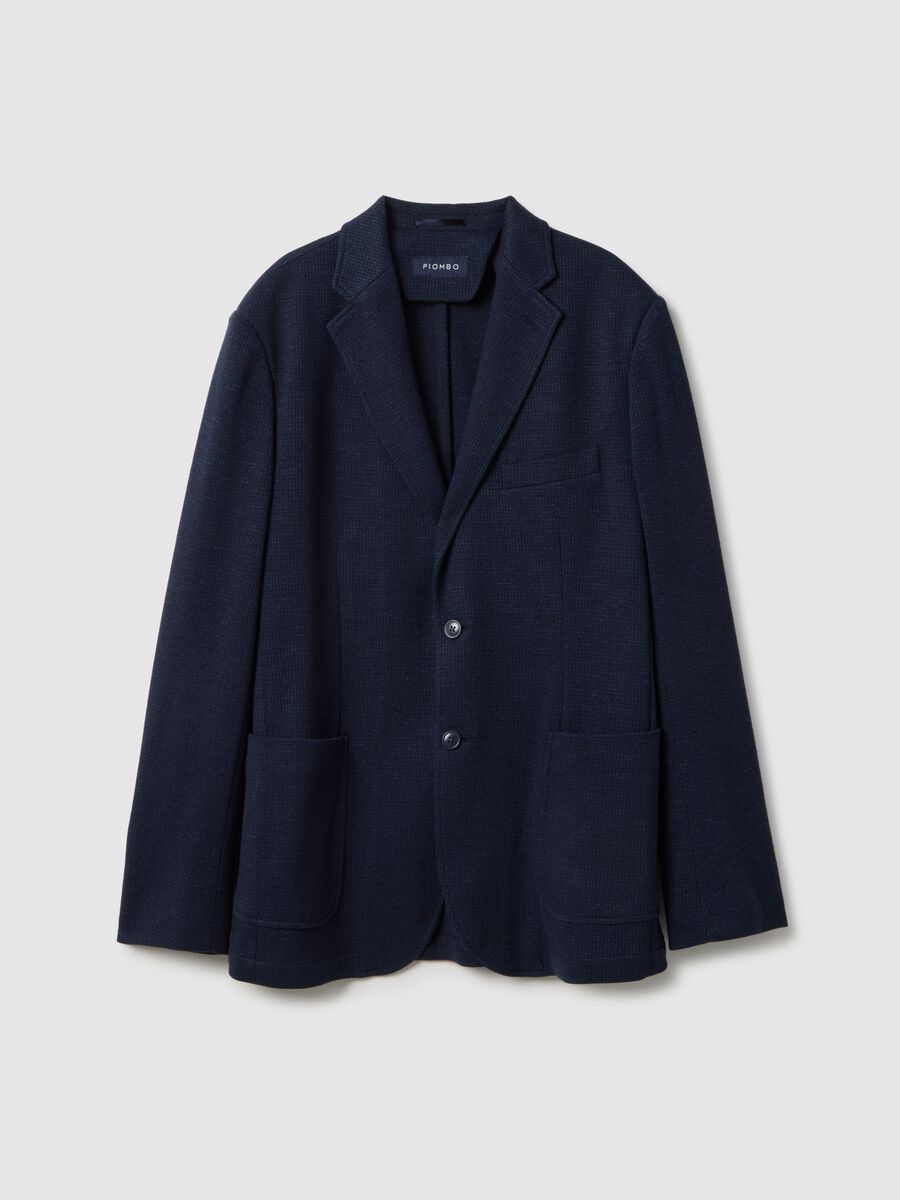 Slim fit blue stretch cotton blazer_4