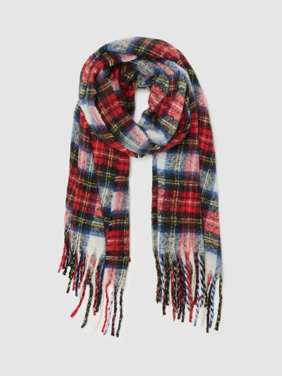 Multicolour Checked Scarf with Fringes_0