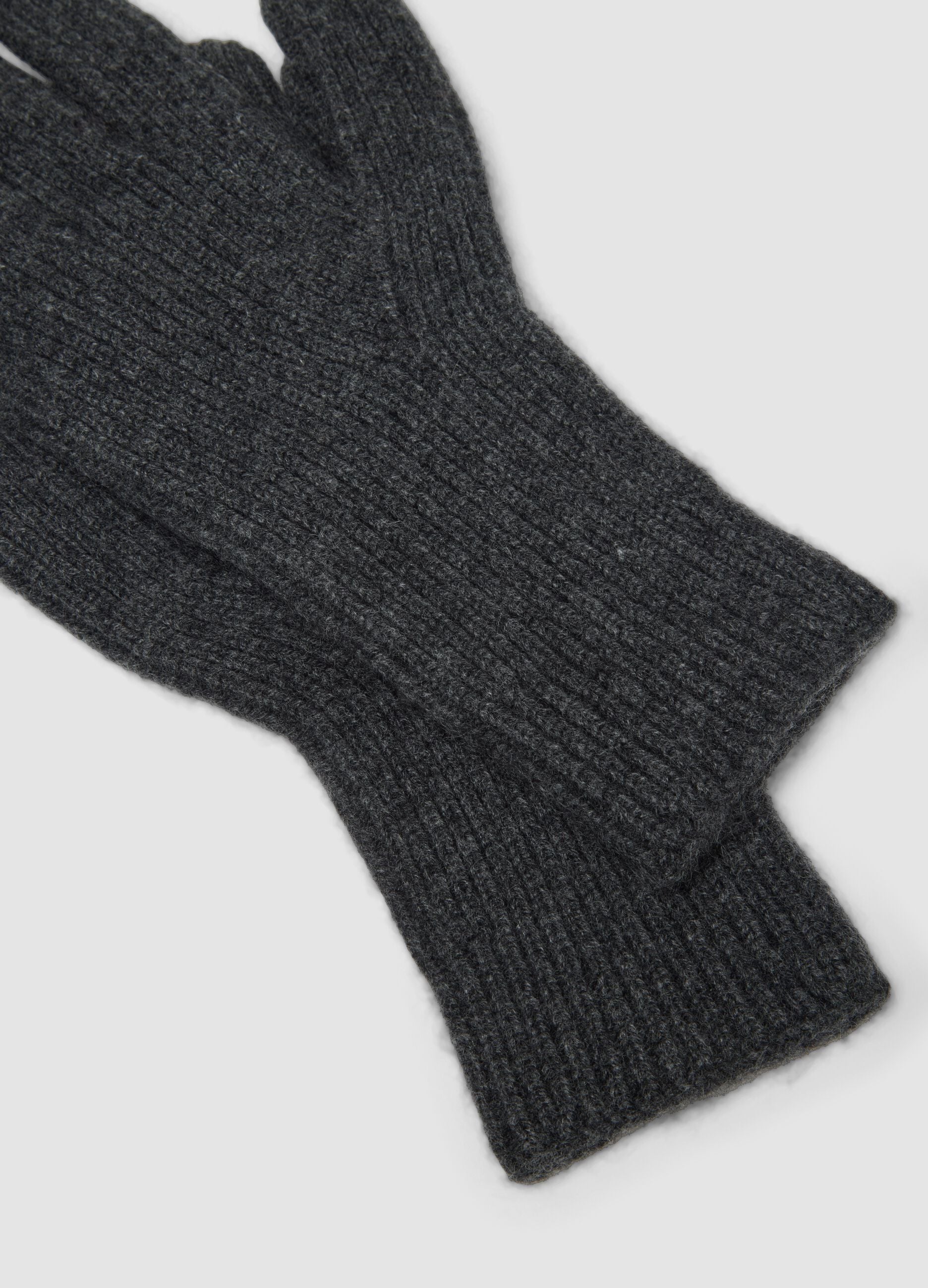 Guanti grigi in puro cashmere a costine