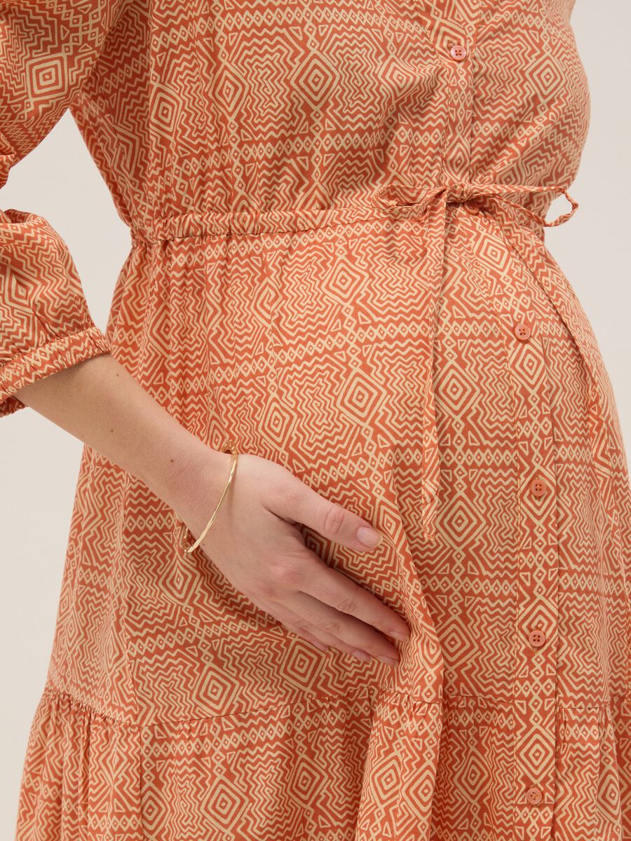 Orange maternity dress in pure cotton with geometric print_3