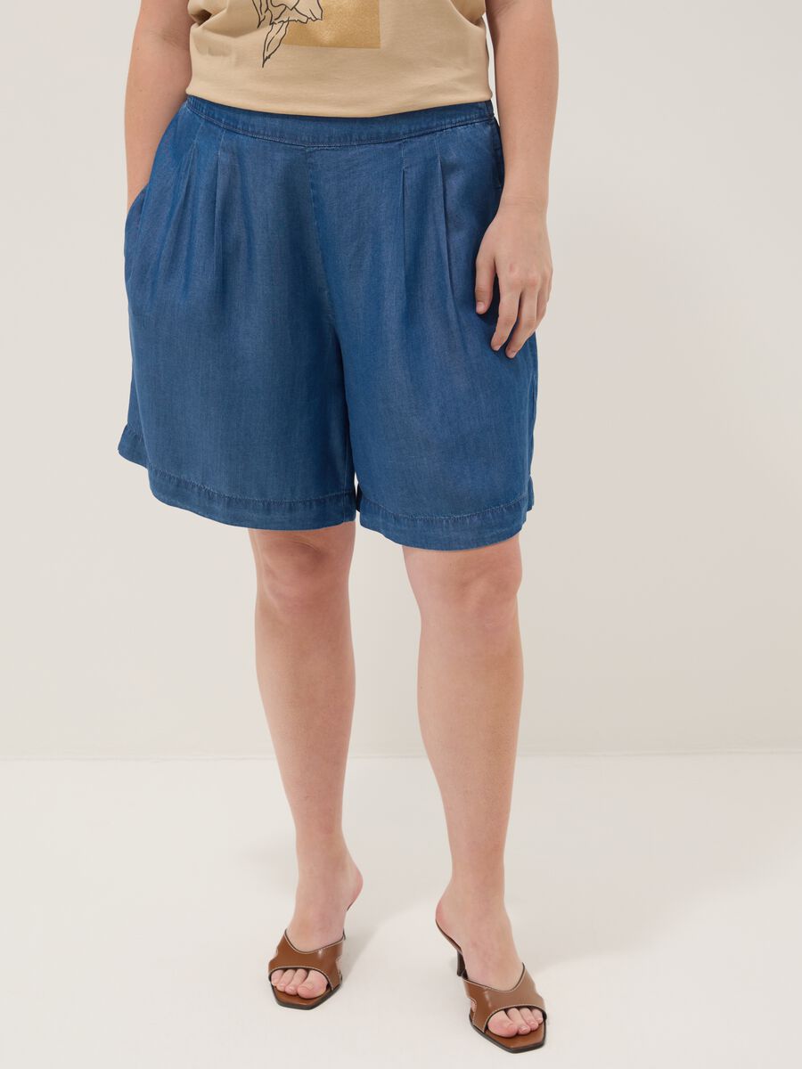 Blue pure lyocell shorts with elasticated waist, relaxed fit_1