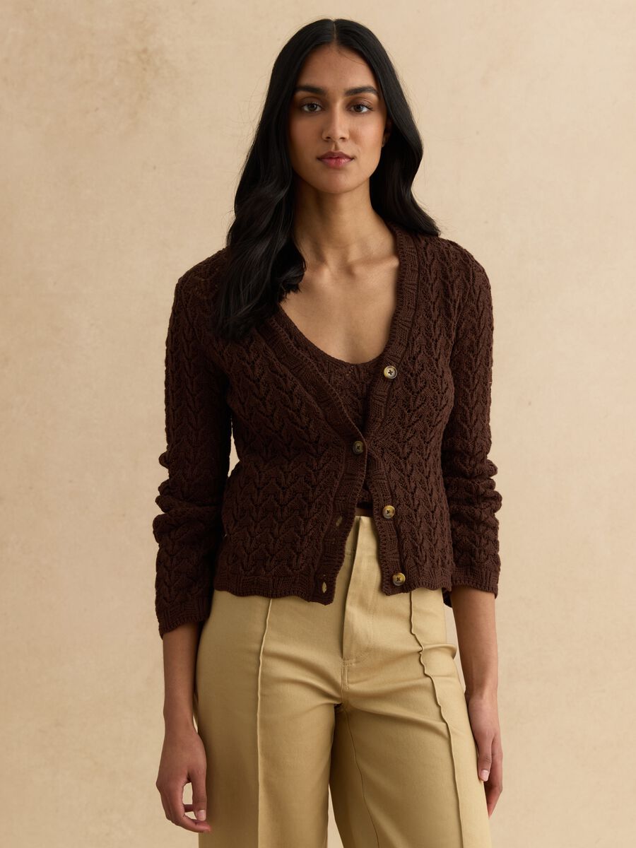 Cardigan marrone in puro cotone_0