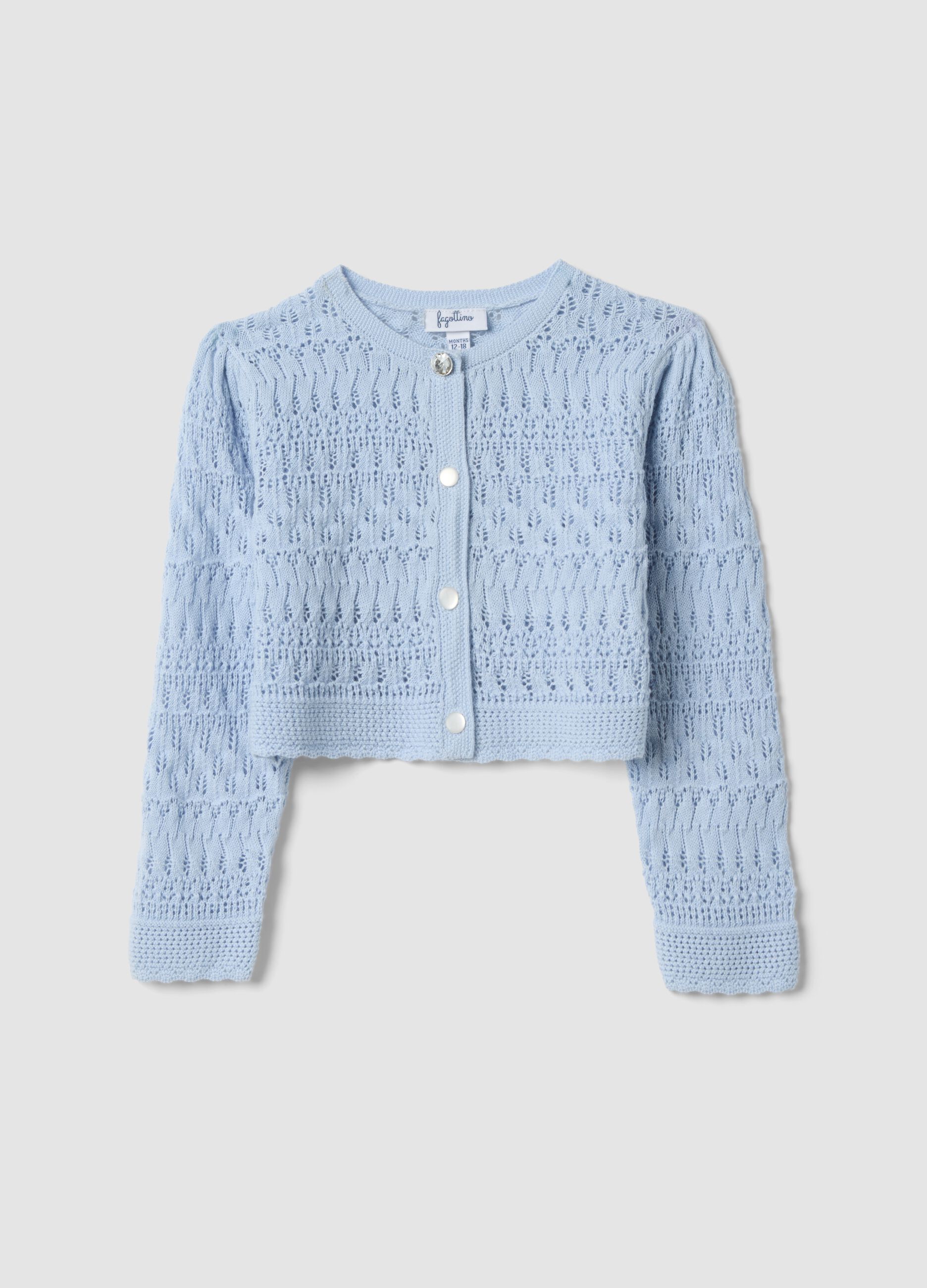 Blue fitted pure cotton knitted cardigan for baby girl