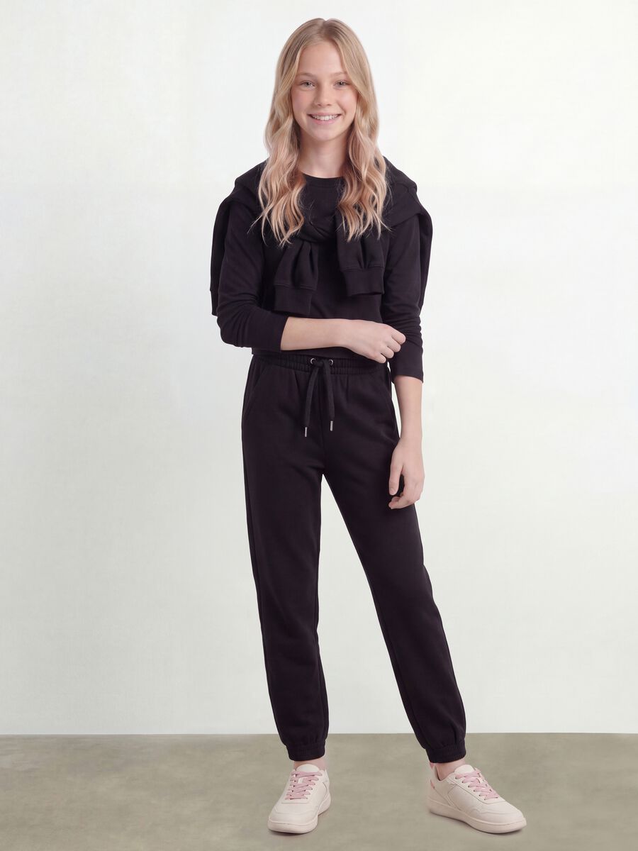 Black pure organic cotton regular-fit joggers for girls_0