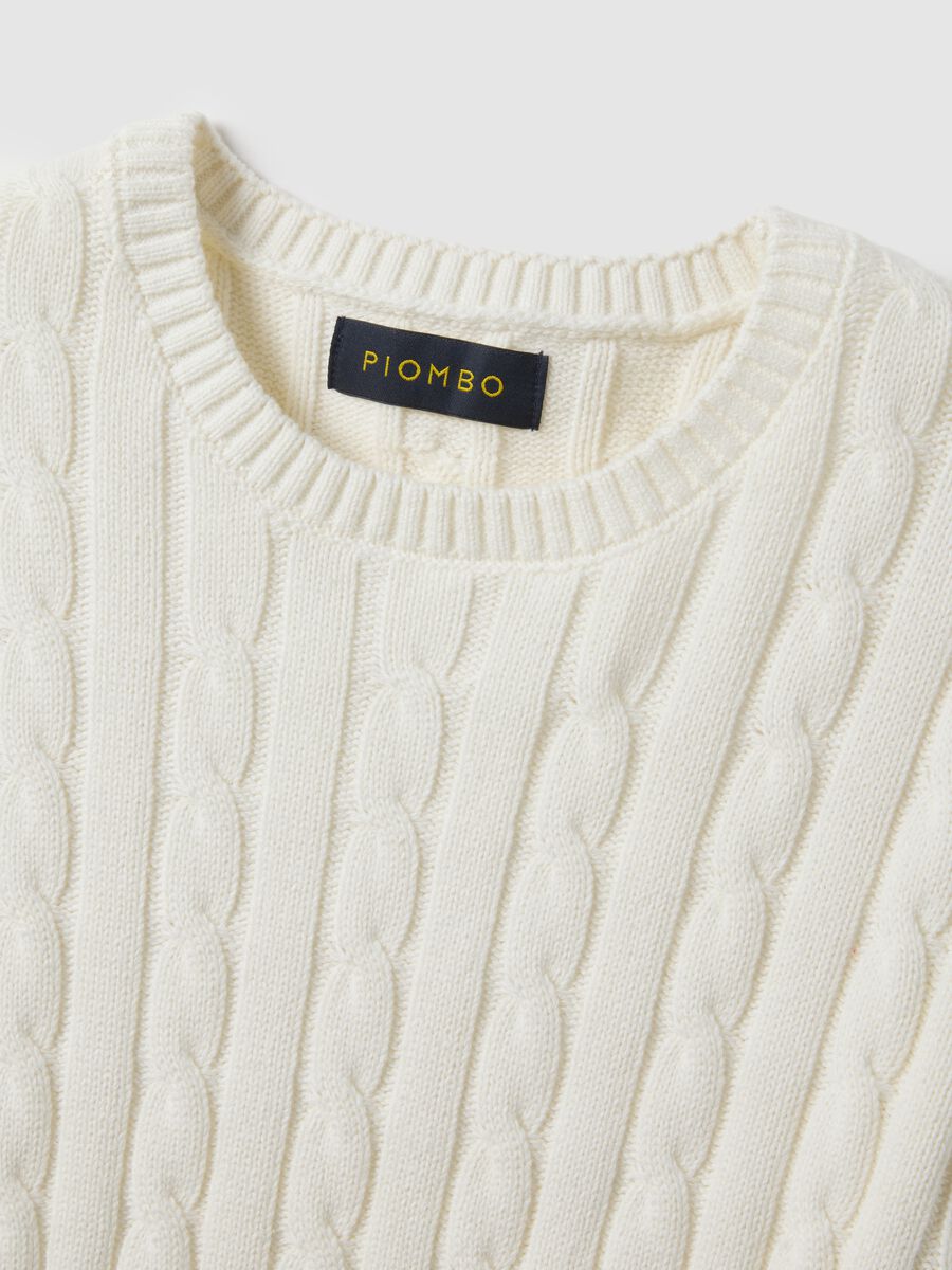 White pure cotton regular fit cable-knit sweater_1