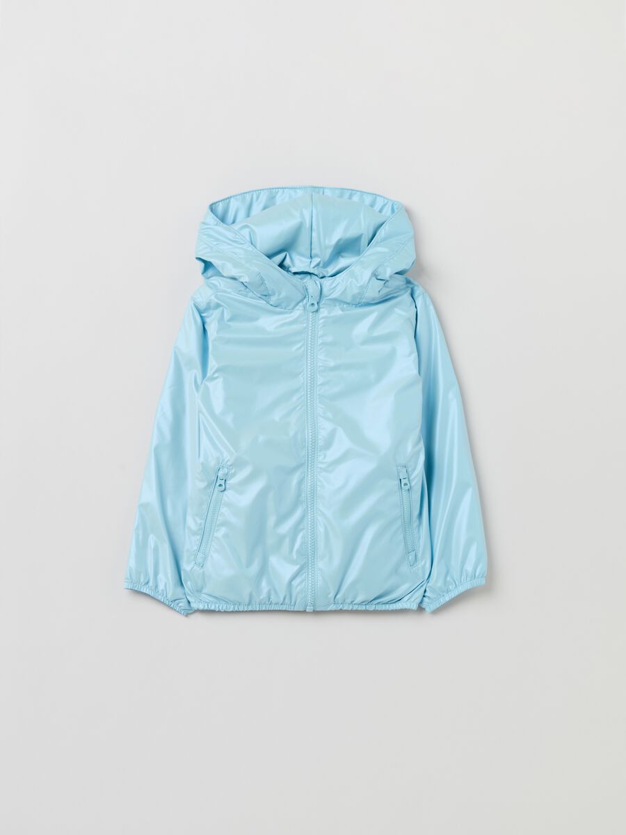Shiny waterproof jacket with hood_2