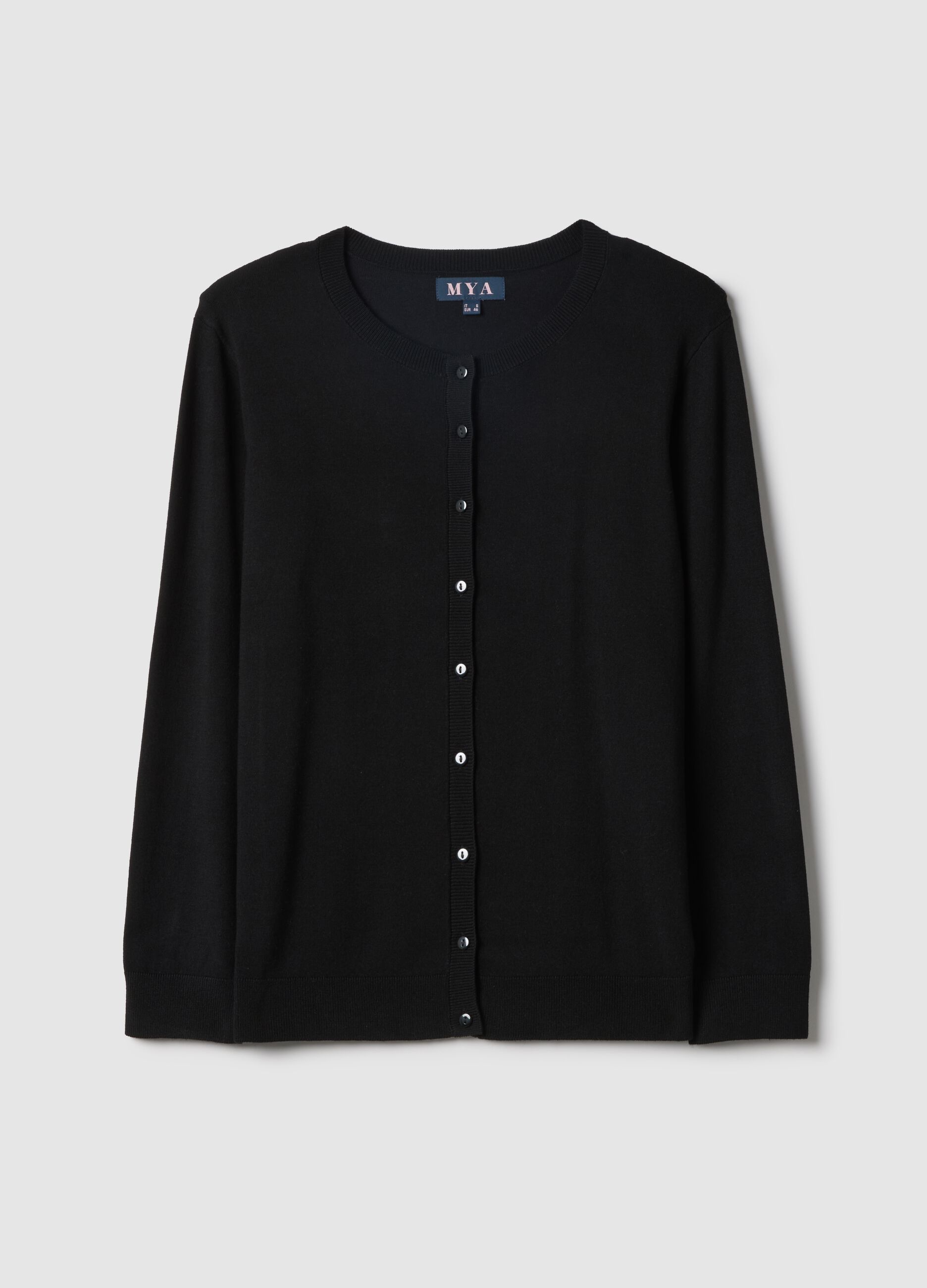 Black viscose blend regular fit cardigan with buttons