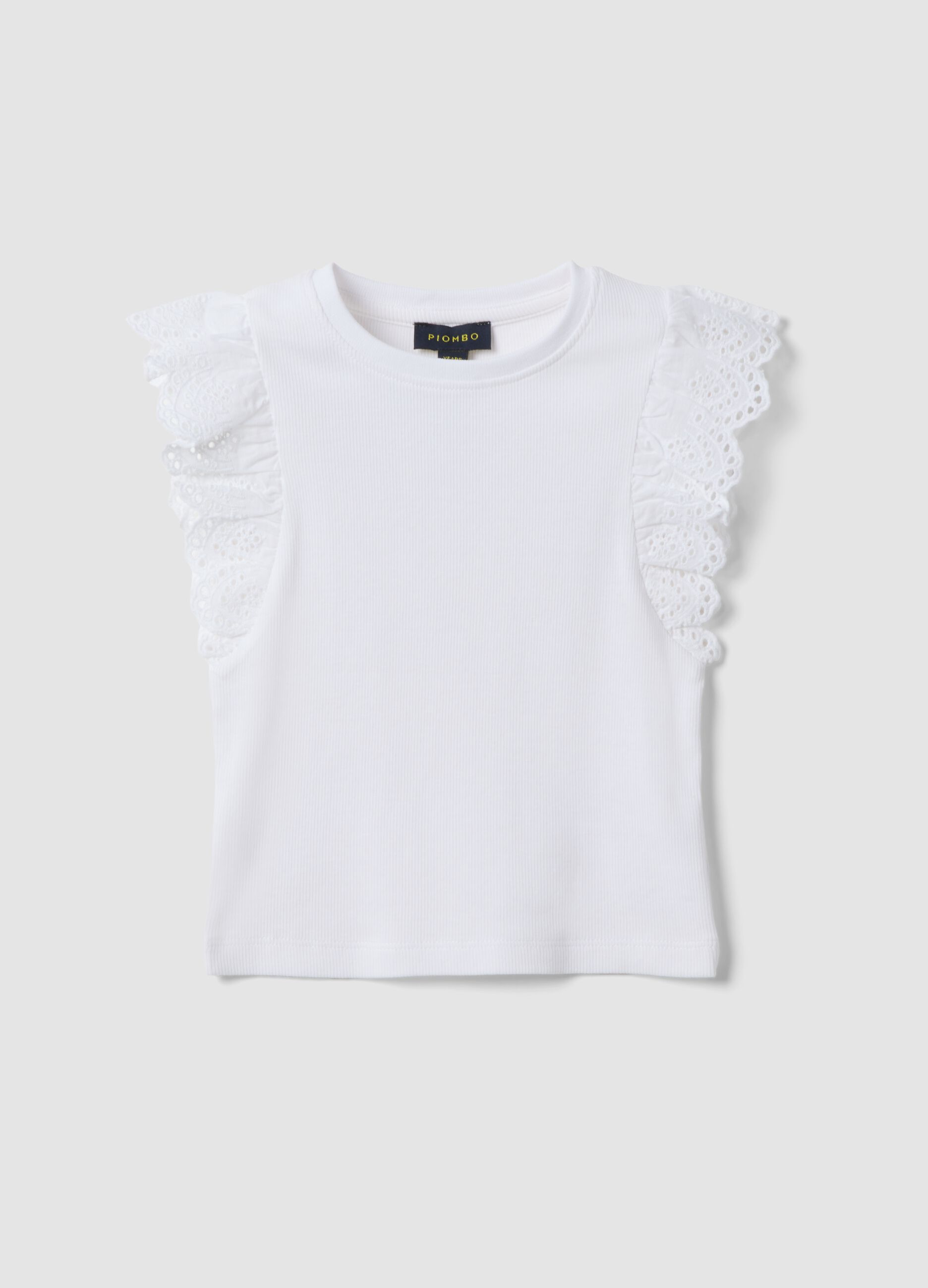 White stretch cotton girls&rsquo; vest top with ruffles