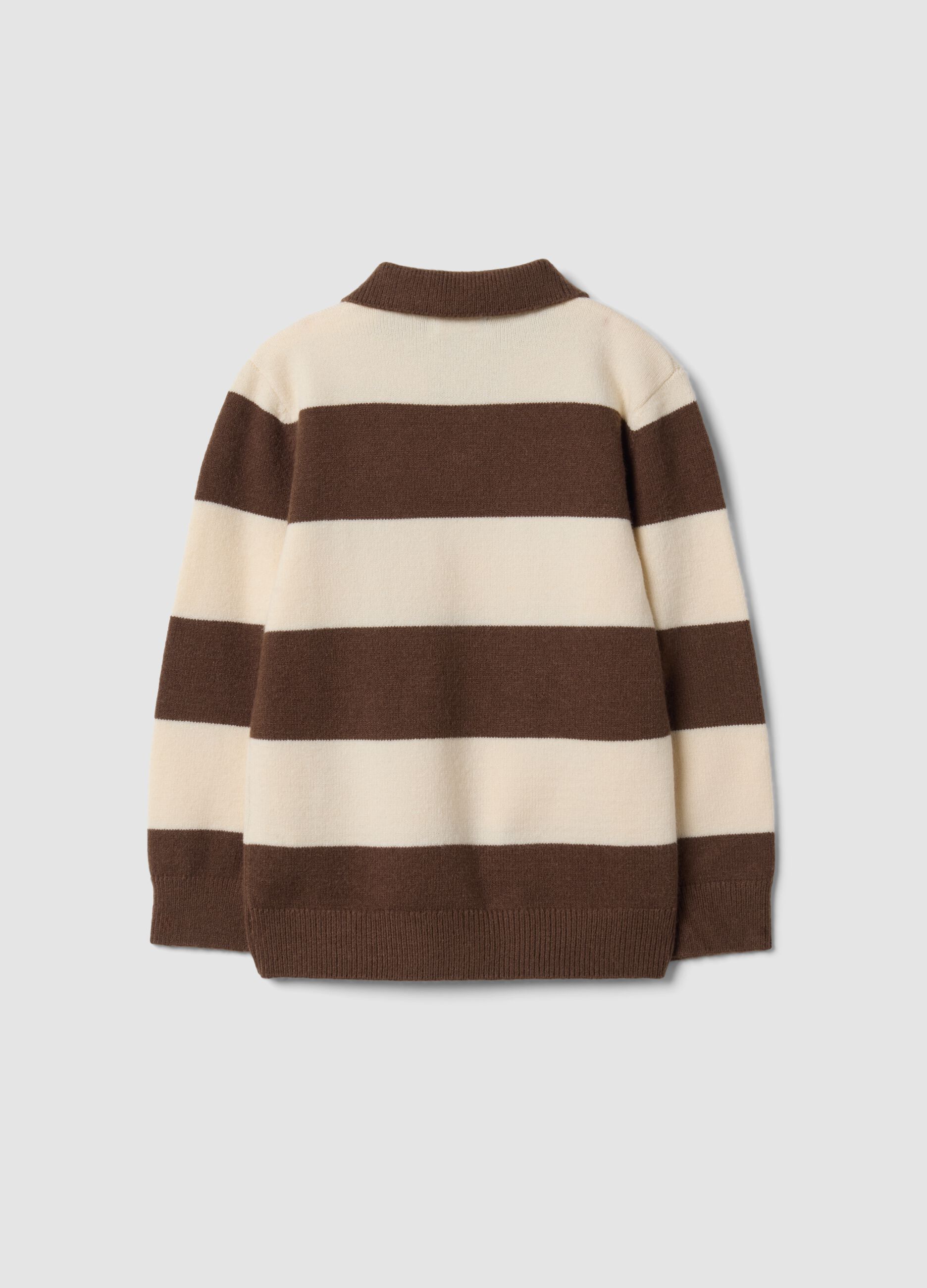 Brown striped polo-collar top