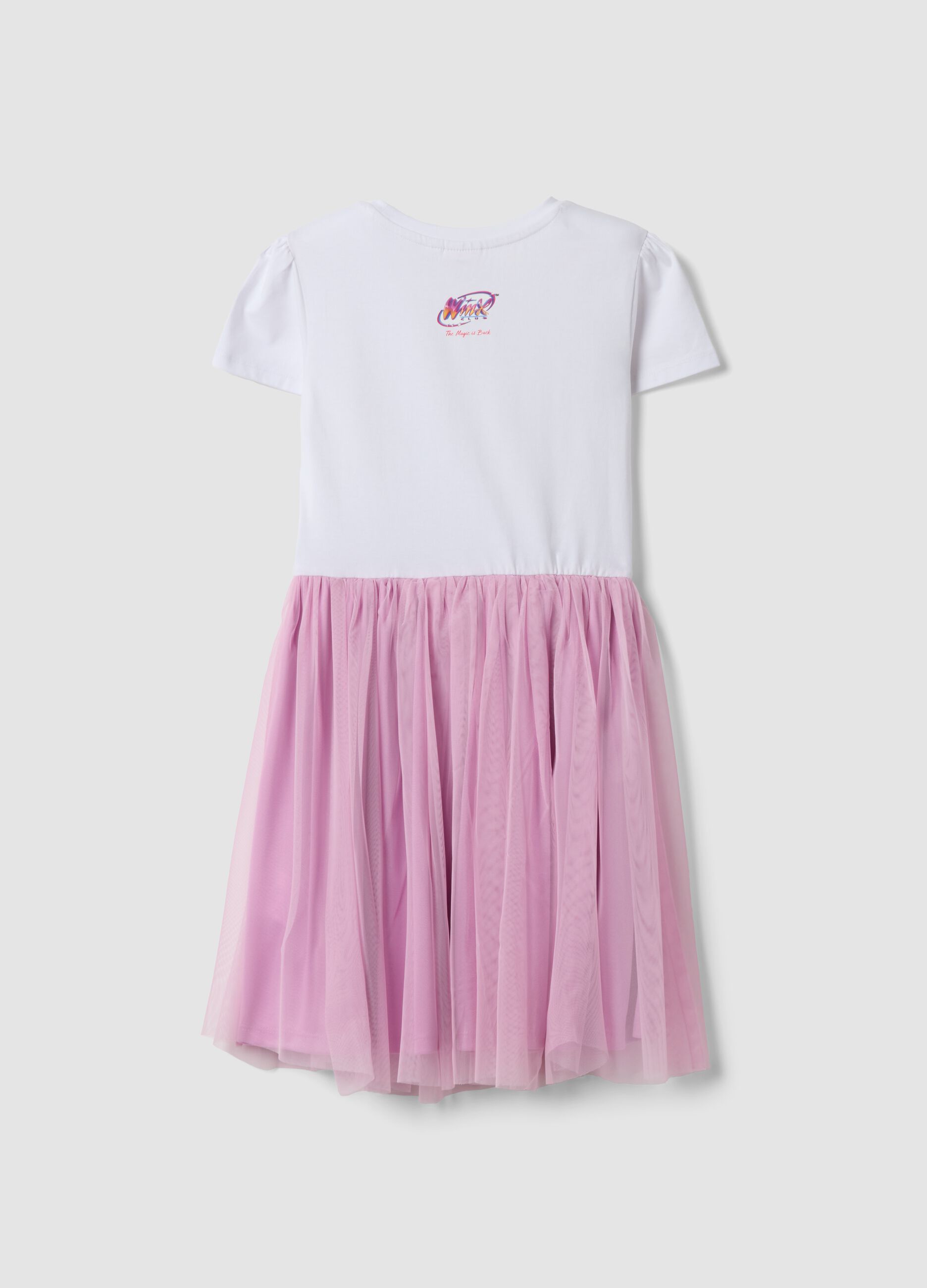 Abito mini rosa e bianco in cotone elasticizzato con tulle per bambina regular fit