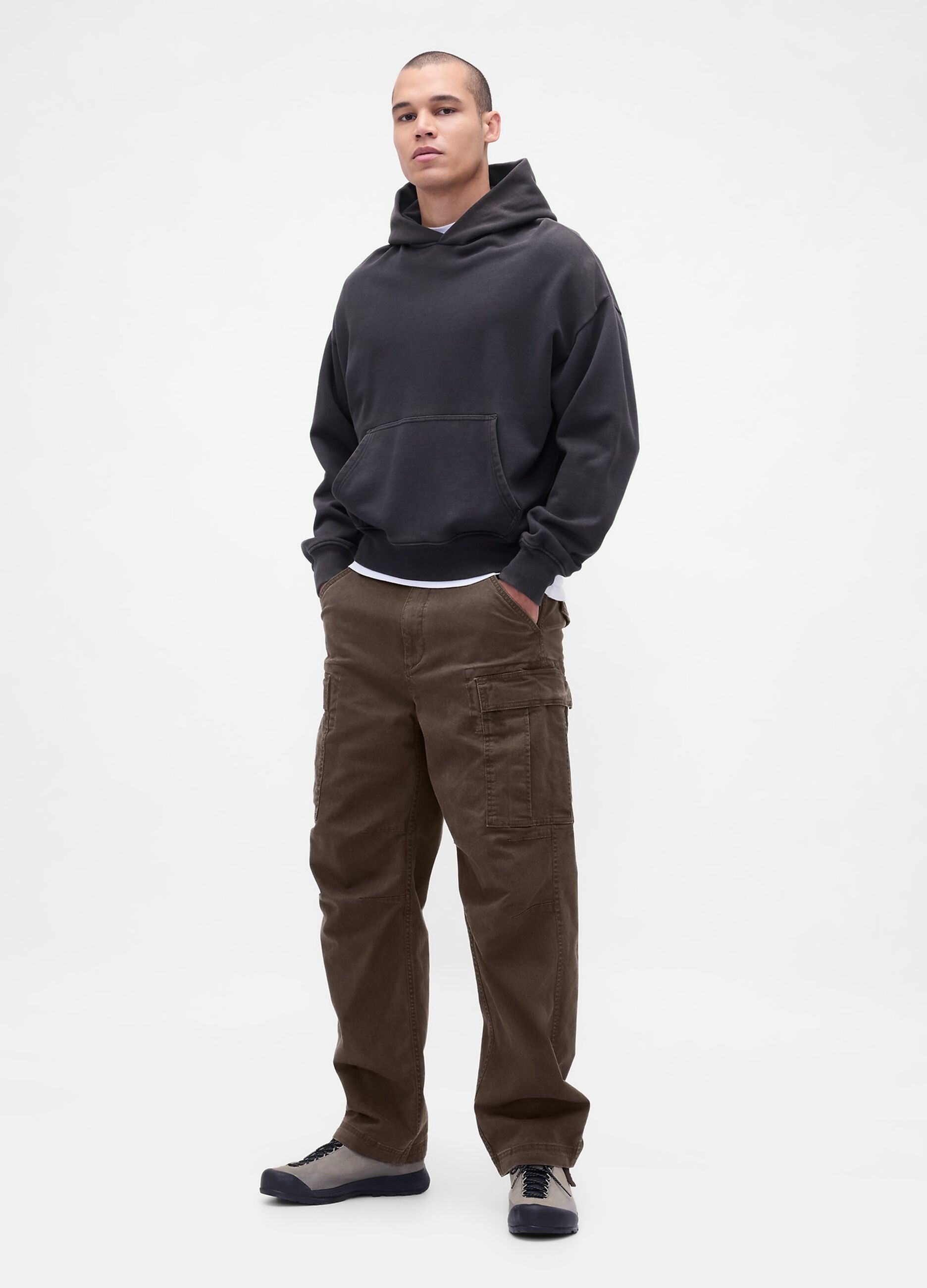 Brown Stretch Cotton Cargo Trousers