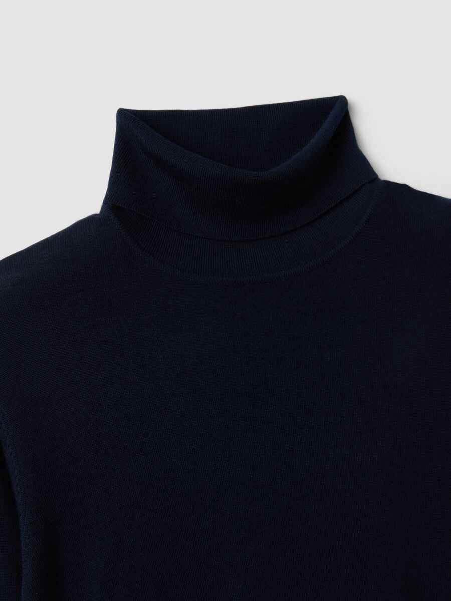 Navy blue pure merino wool turtleneck jumper, regular fit_1