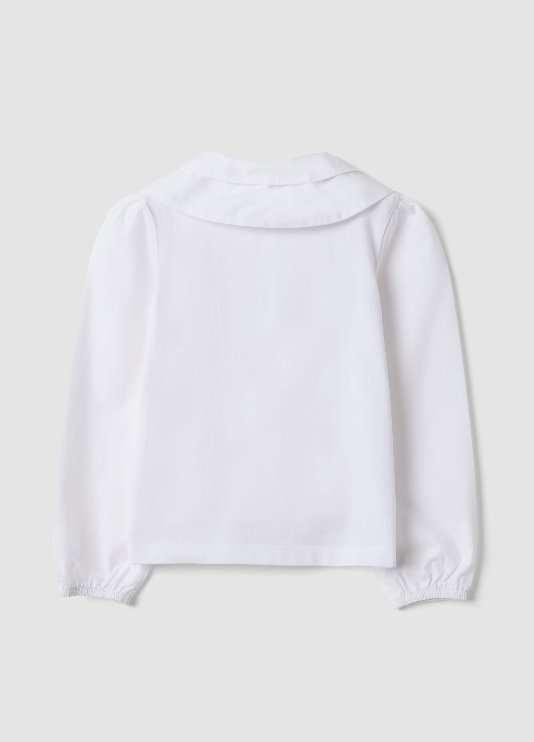 White stretch cotton blouse with rounded collar, regular fit