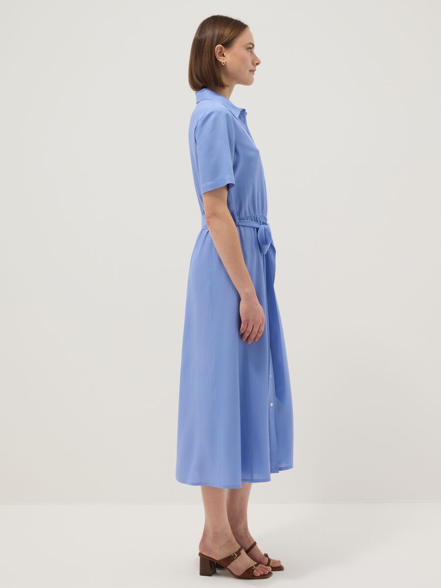 Blue pure viscose dress with regular fit and belt_1