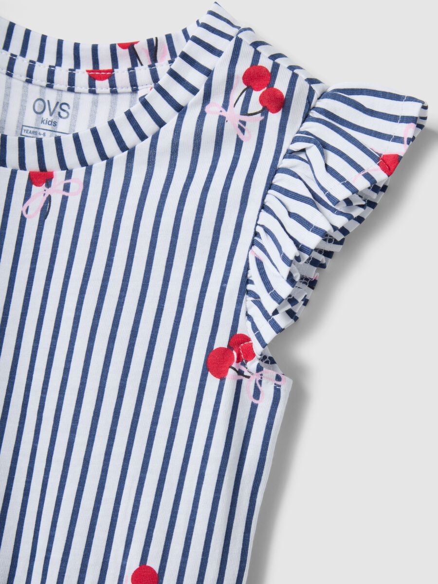 Pure cotton striped blue dress with frills and prints for girls_2