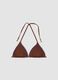 Brown triangle bikini top in stretch fabric with purple trim_4
