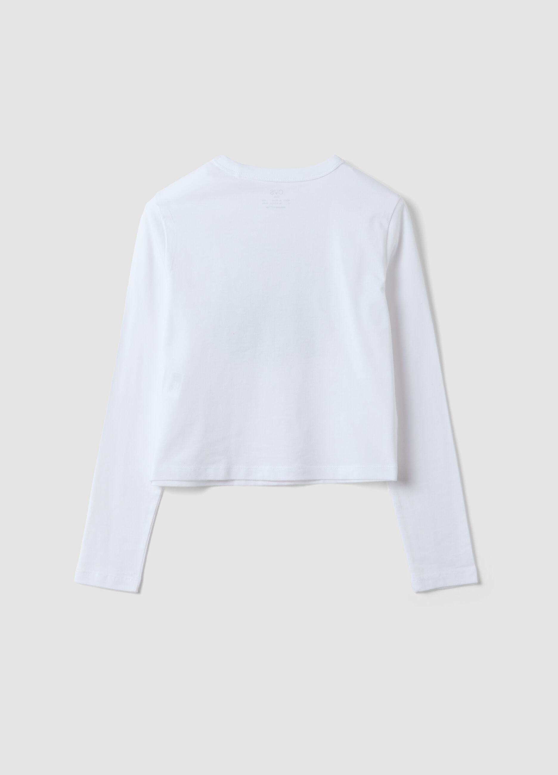 White pure organic cotton T-shirt with ribbed neckline for girls
