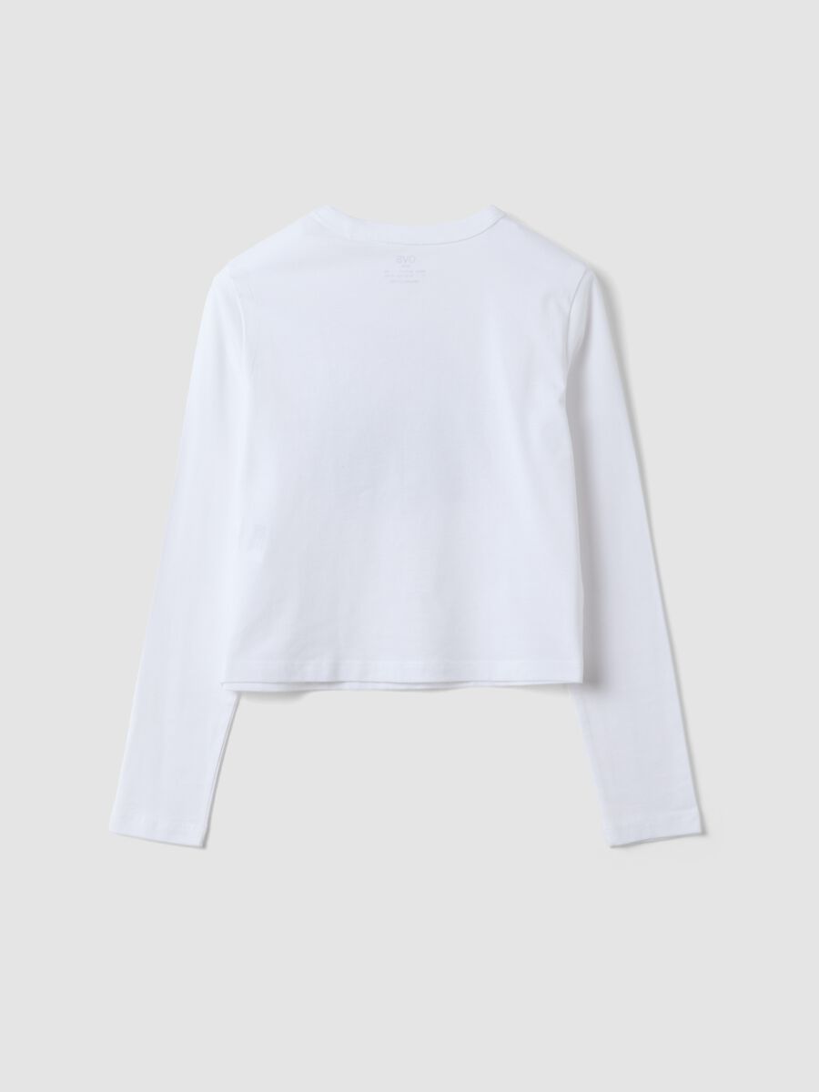 White pure organic cotton T-shirt with ribbed neckline for girls_2