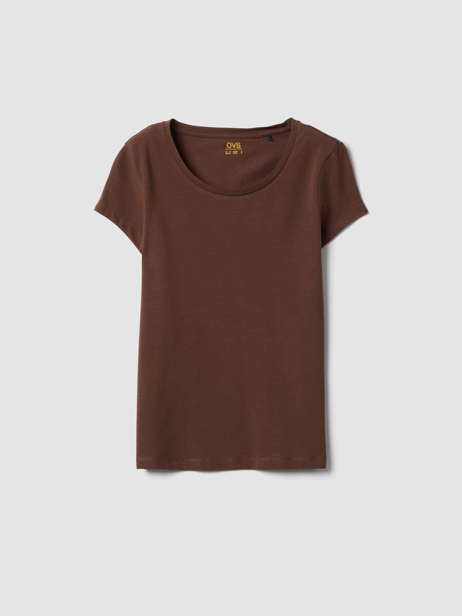 Braunes T-Shirt aus Stretch-Baumwolle mit Rundhalsausschnitt, Regular Fit_4