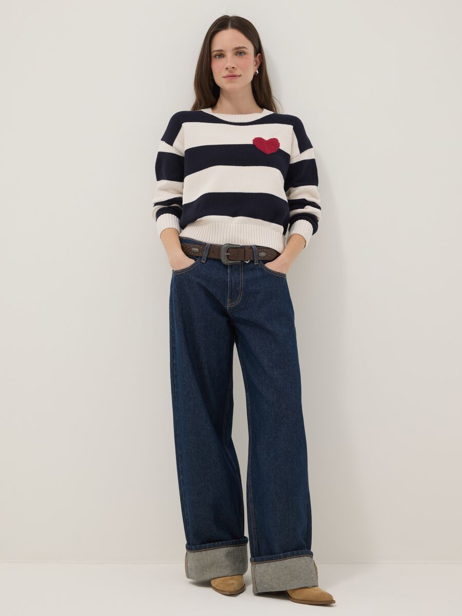Regular fit multicolour striped cotton blend jumper with heart_2