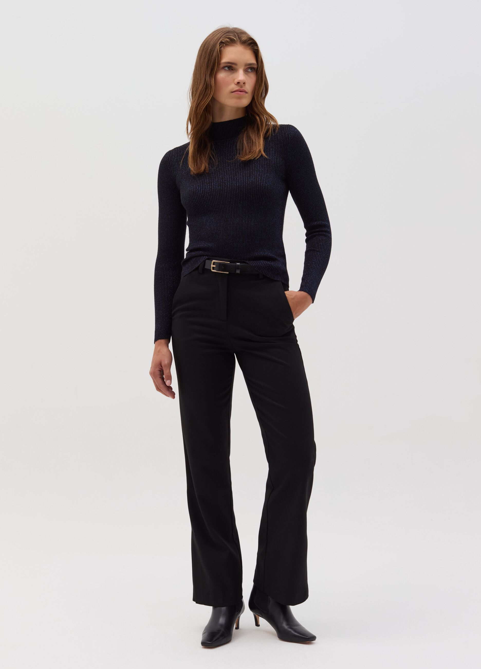 Pullover with high neck and lurex