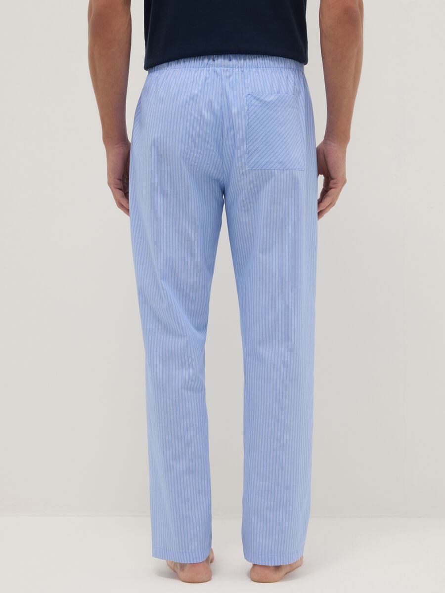 Light Blue Classic Fit Pajama Trousers in Pure Cotton_2