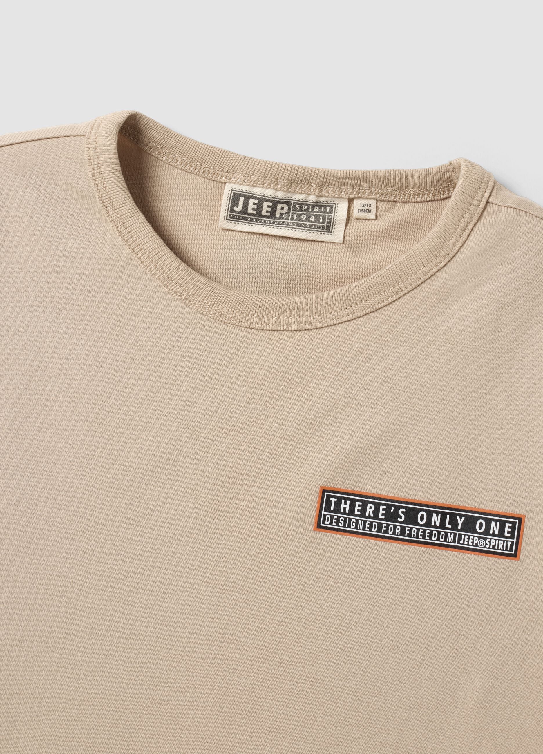 T-shirt beige 100 % coton avec imprim&eacute; devant et dos