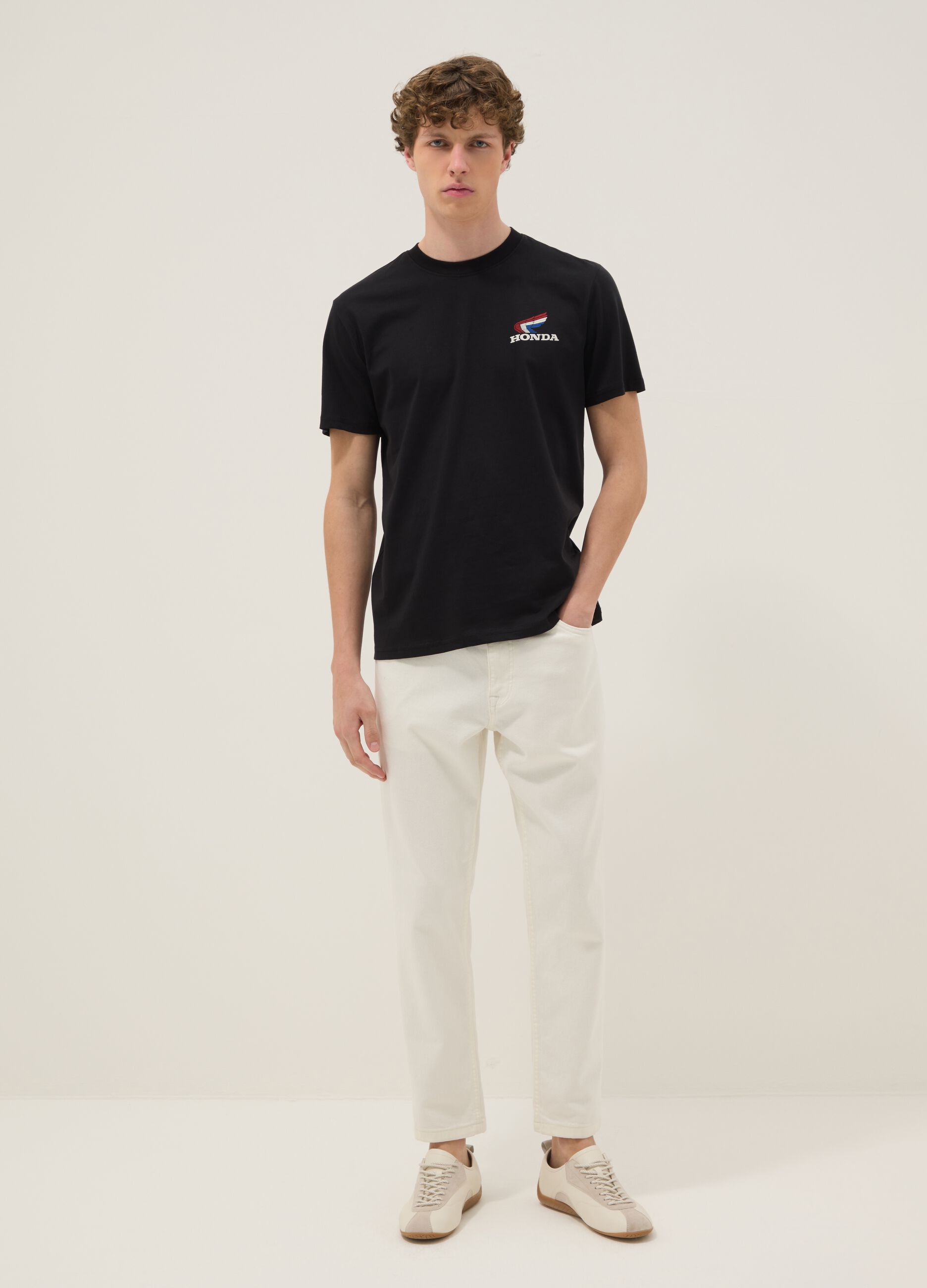 Schwarzes T-Shirt aus reiner Baumwolle mit Print, Regular Fit