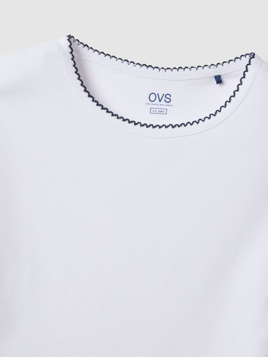 White pure cotton regular fit T-shirt with contrast stitching_1