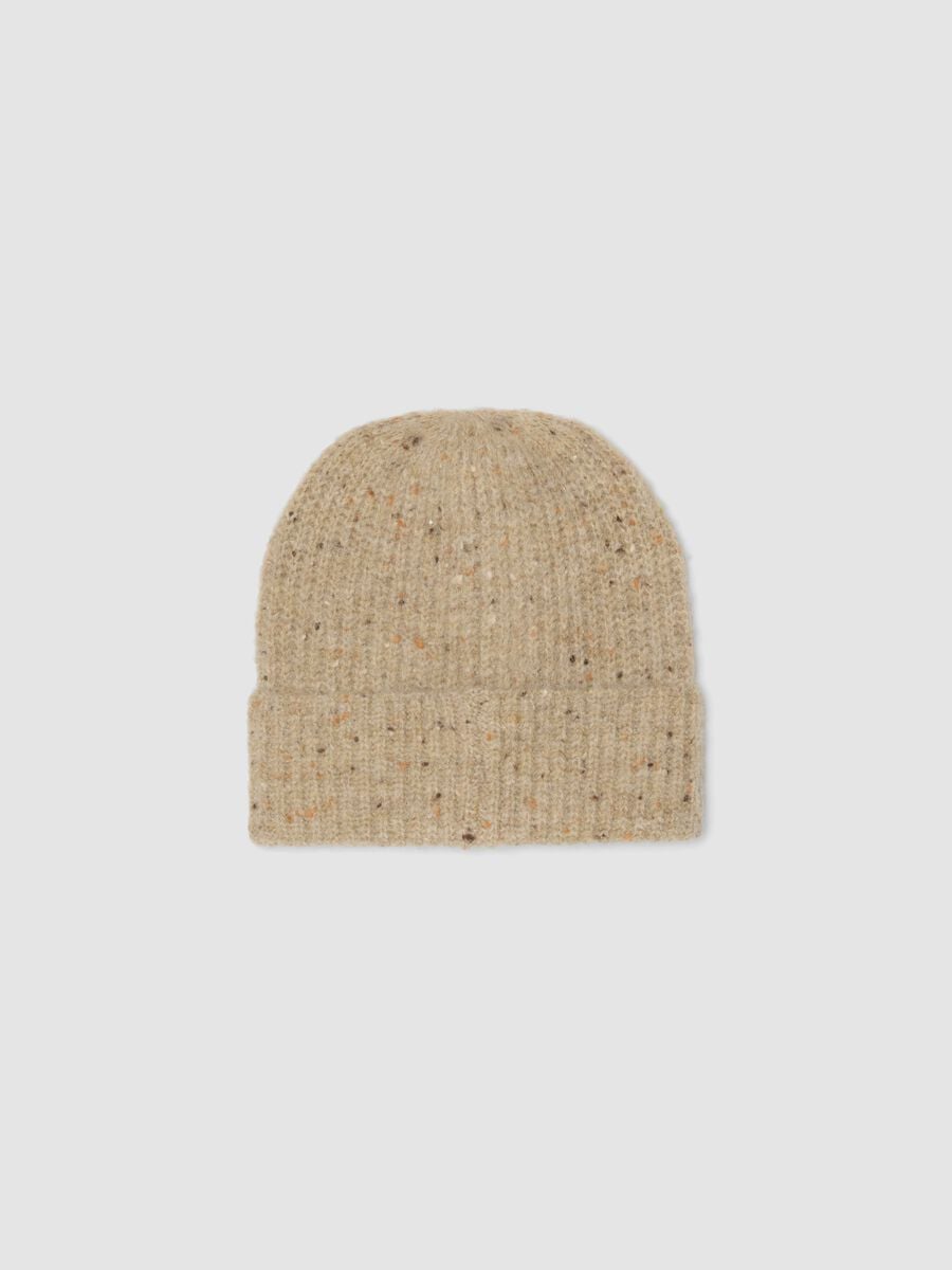 Beige melange ribbed stretch wool beanie_1