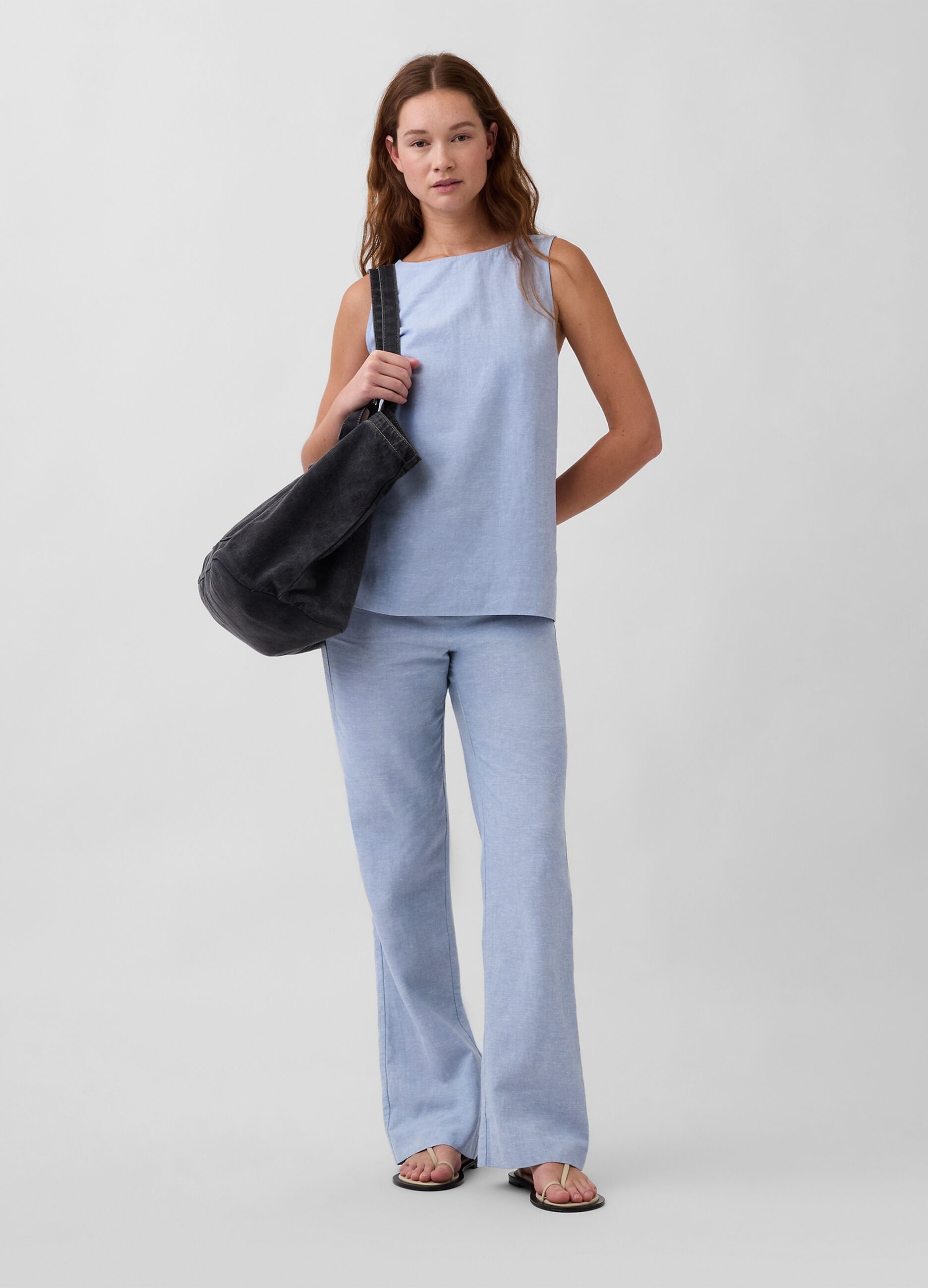 Linen-blend palazzo trousers