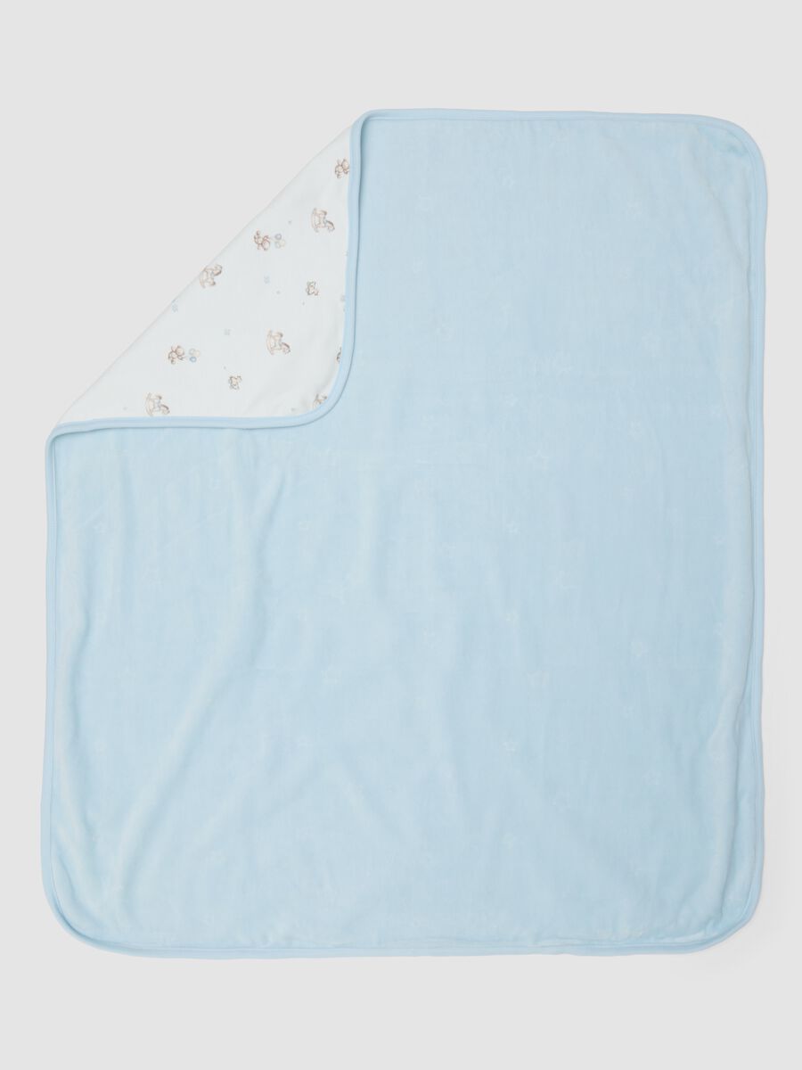Blue printed organic cotton-blend baby blanket_1