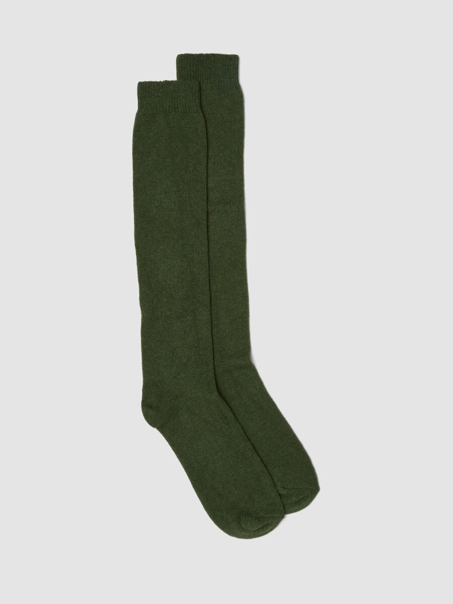 Green knee-high socks in wool, viscose and stretch cashmere_0
