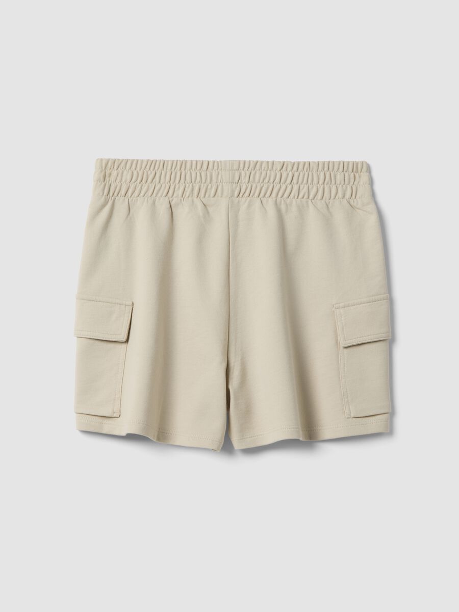 Girls' beige cotton-blend cargo shorts with relaxed fit_1