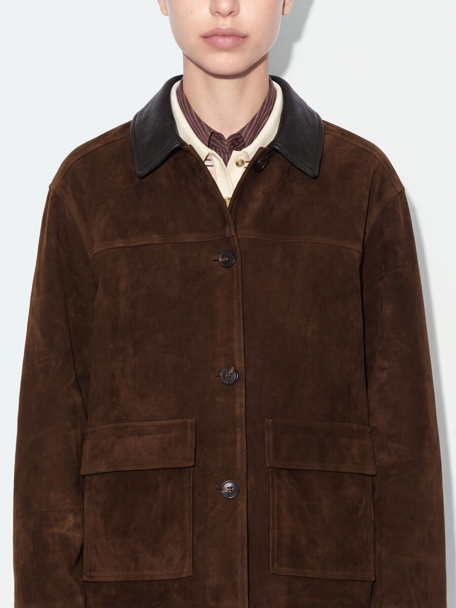 Brown regular-fit shacket with contrast collar_2