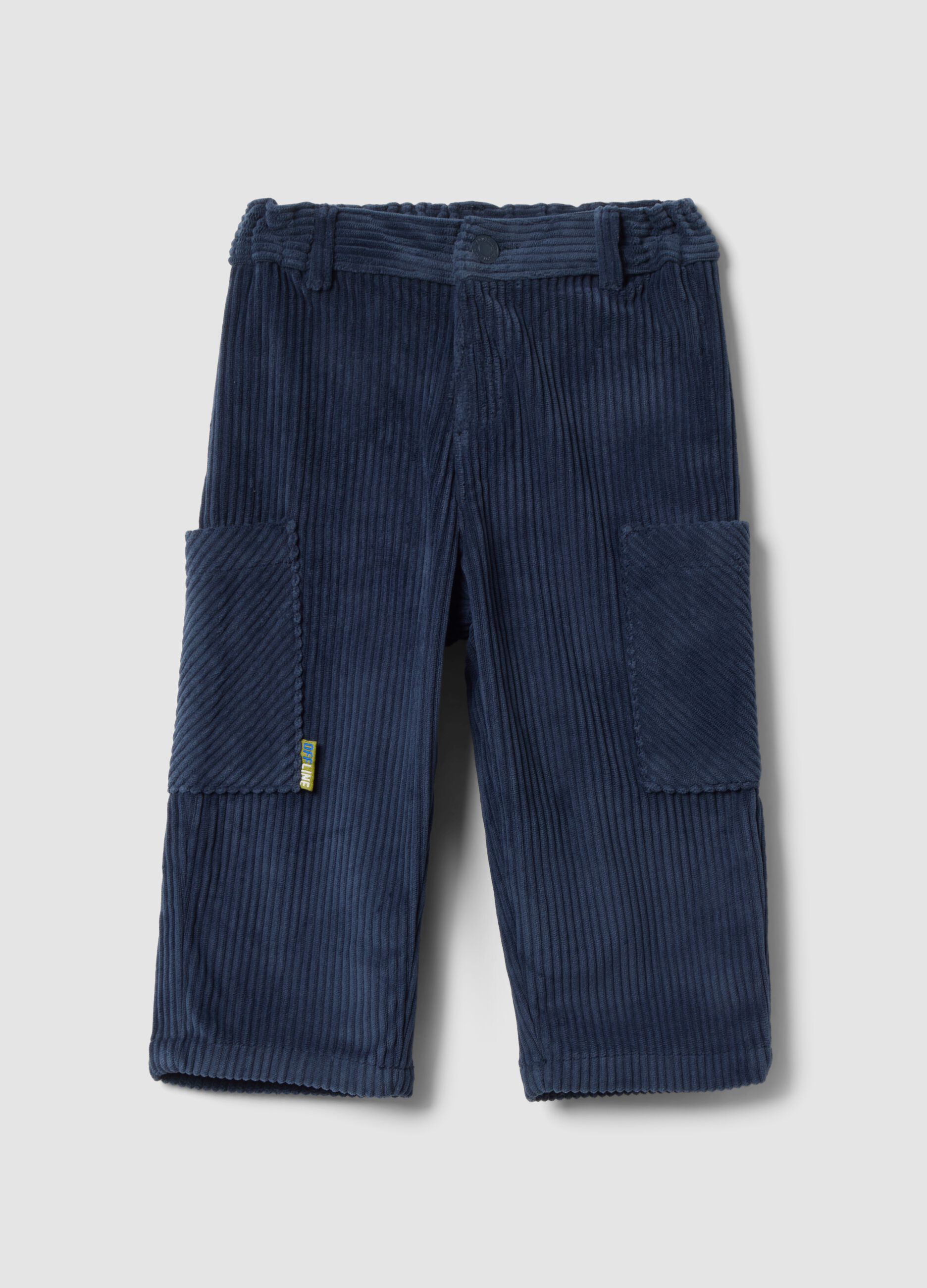 Blue ribbed over-fit trousers with patch pockets