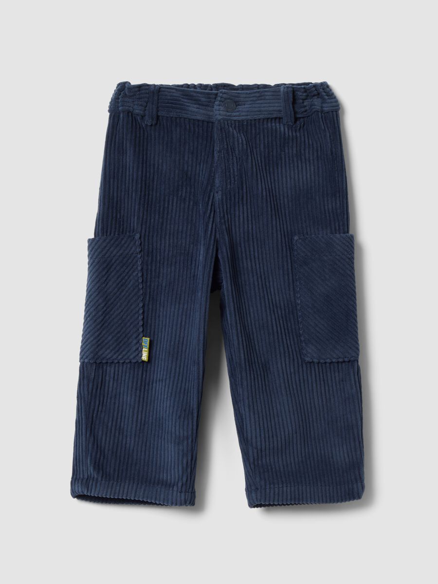 Blue ribbed over-fit trousers with patch pockets_0