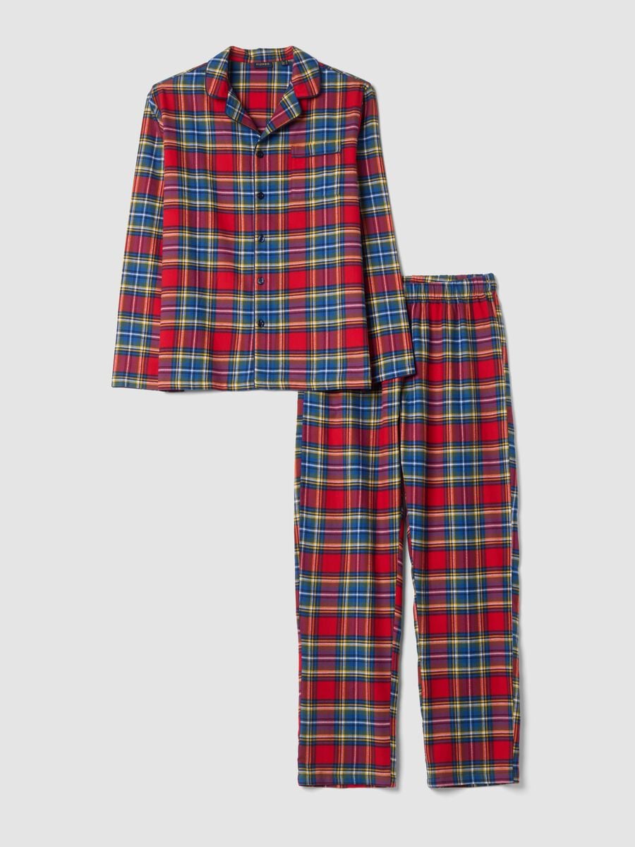 Red and navy organic cotton pyjamas with collar, regular fit_0