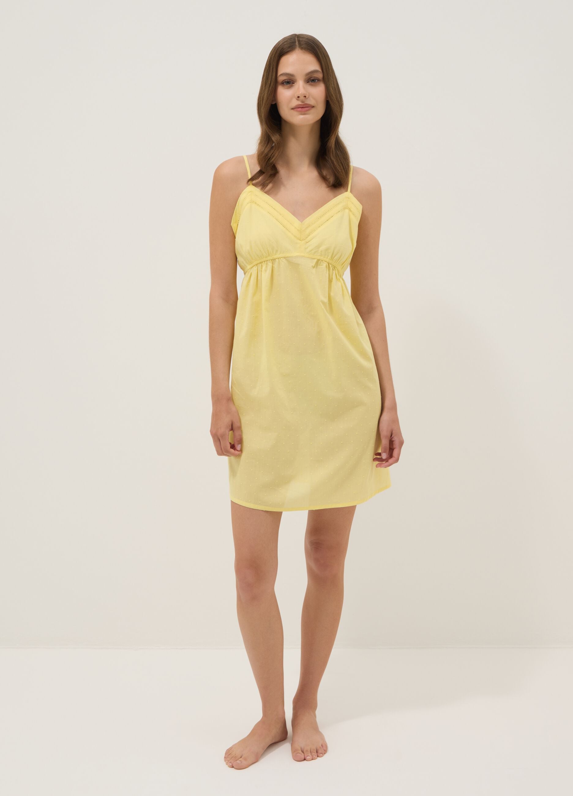Yellow organic cotton nightdress with thin straps