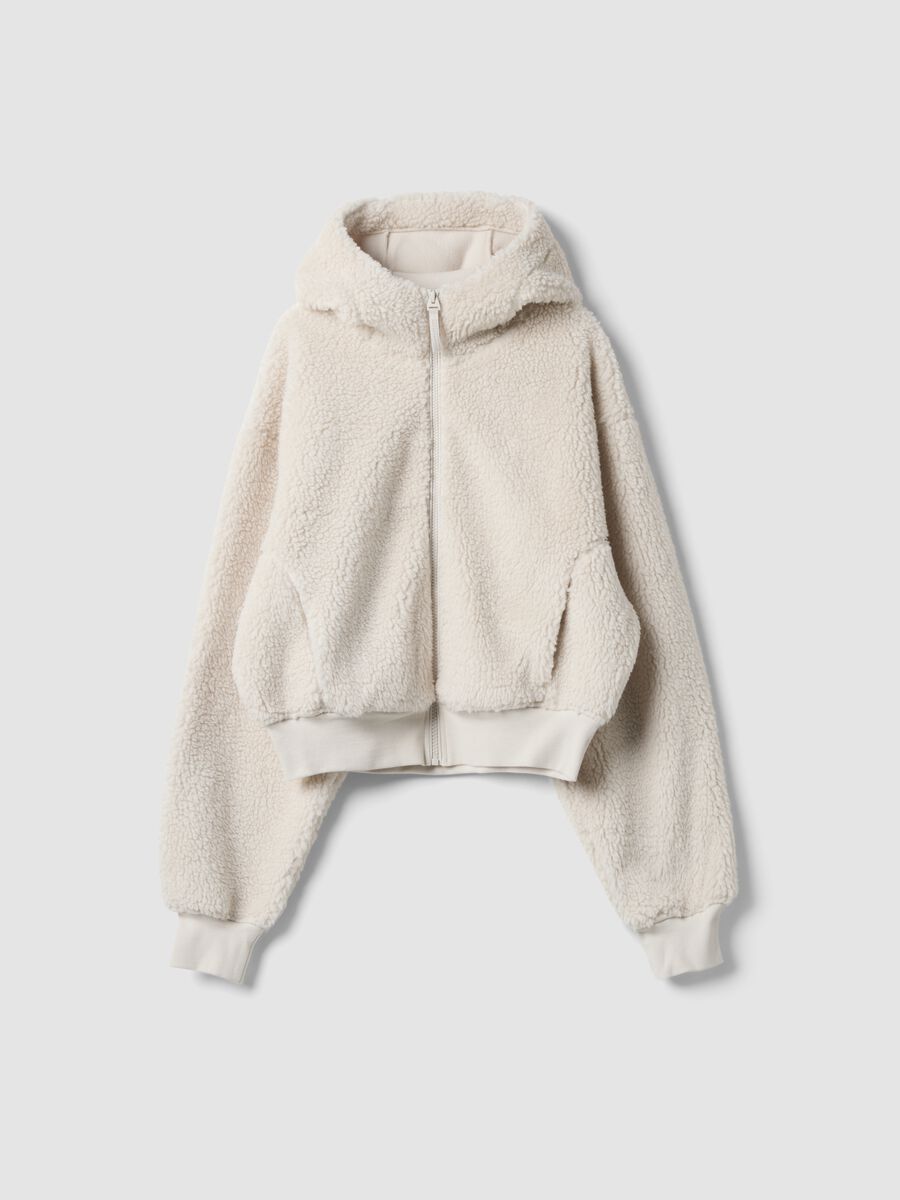 Sweat beige &agrave; col rond effet teddy_4