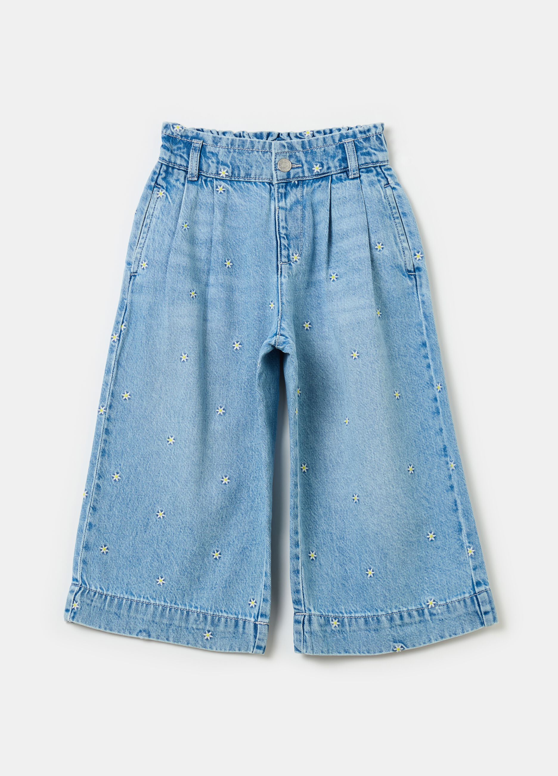 Jeans cropped con ricamo fiorellini