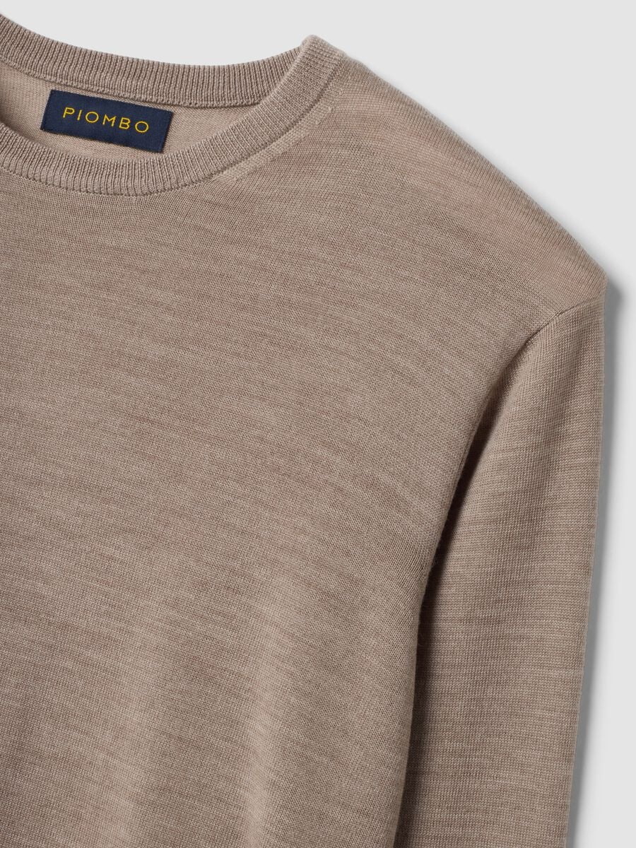 Beige crew-neck jumper in pure merino wool, regular fit_1