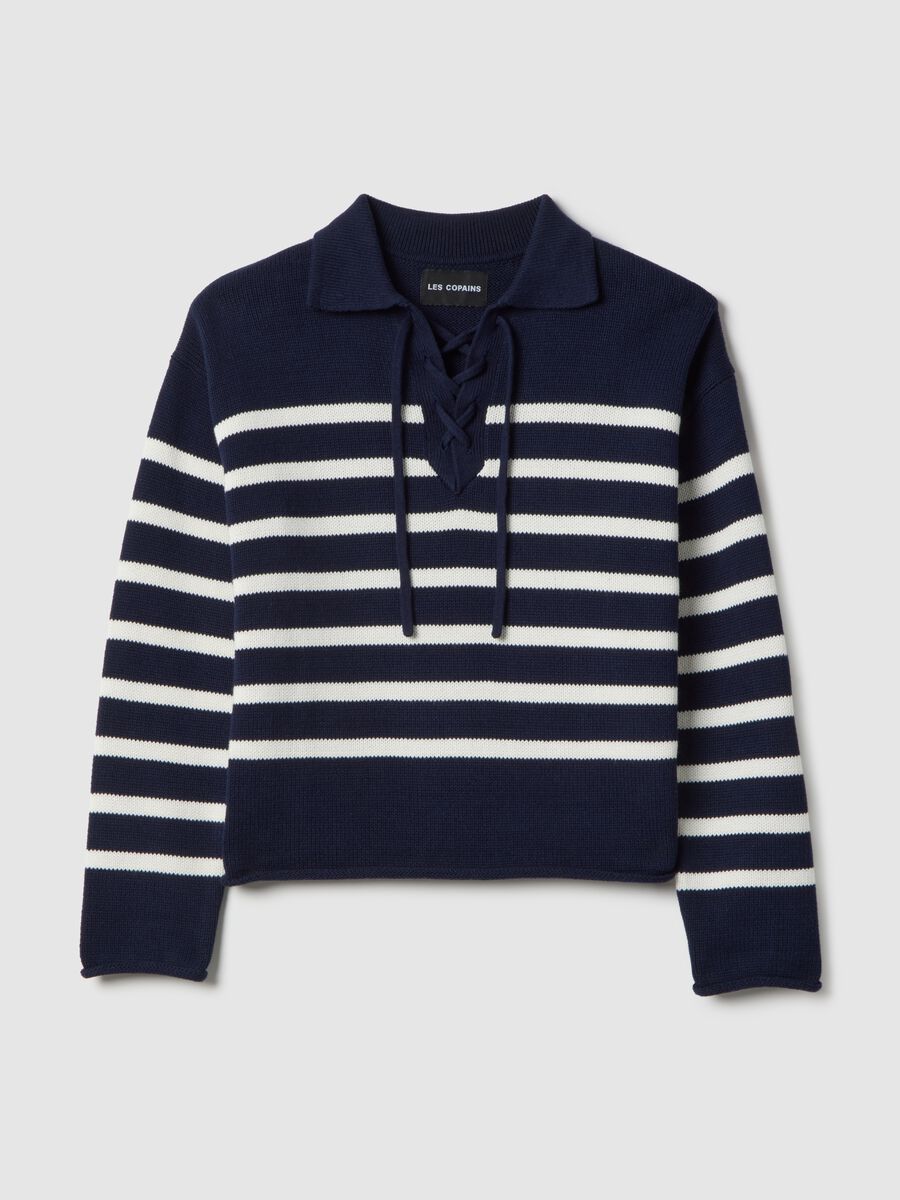 Multi-coloured striped pure cotton sweater, regular fit, deep V_5