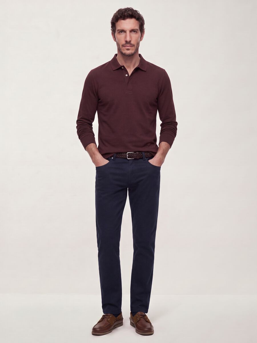 Blue regular-fit stretch cotton twill trousers_0