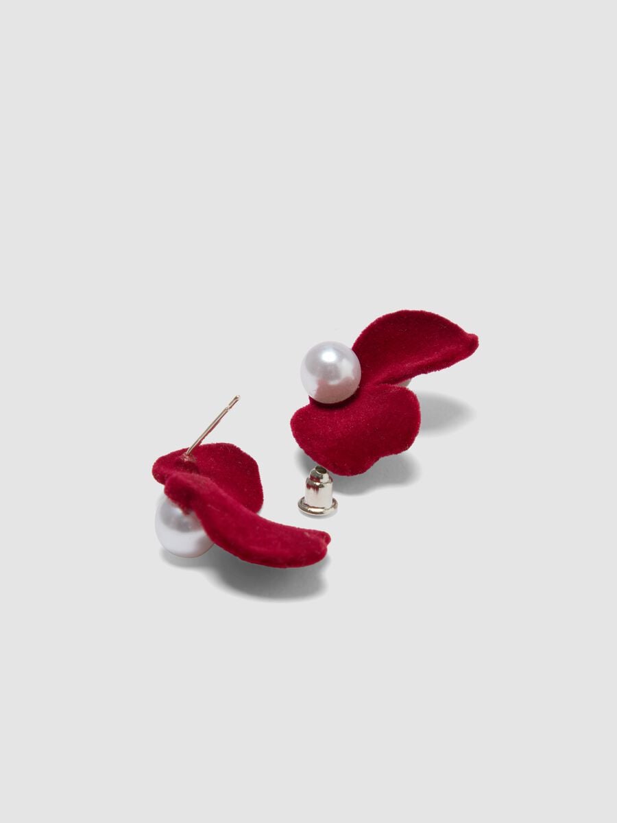 Red Flower Earrings with Pearl_2
