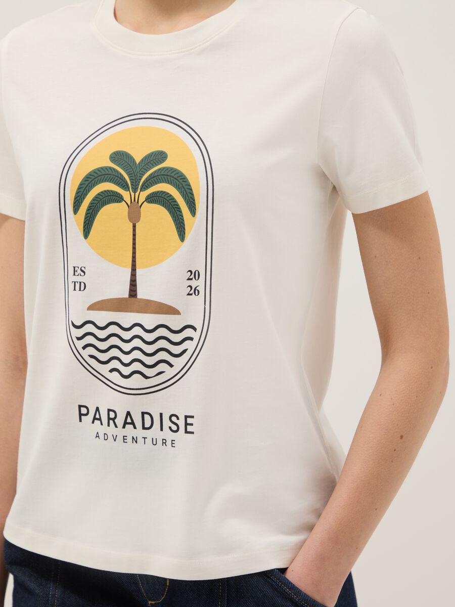 White pure cotton t-shirt regular fit with print_3