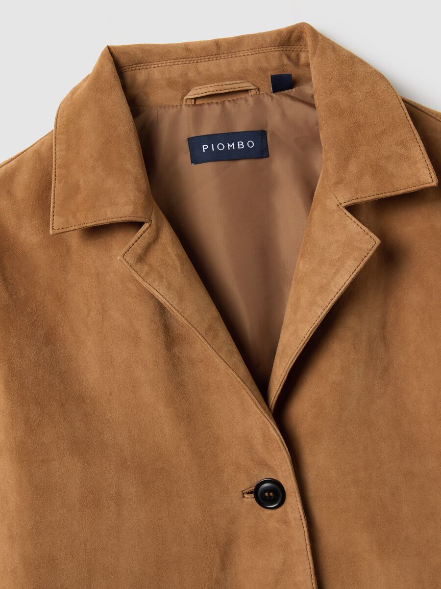 Brown genuine leather regular fit blazer with buttons_5