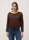 Brown pure cotton sweater with perforated pattern, regular fit_0