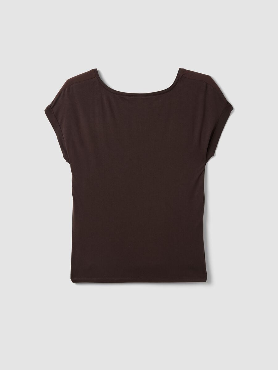 Brown pure viscose V-neck T-shirt, regular fit_1