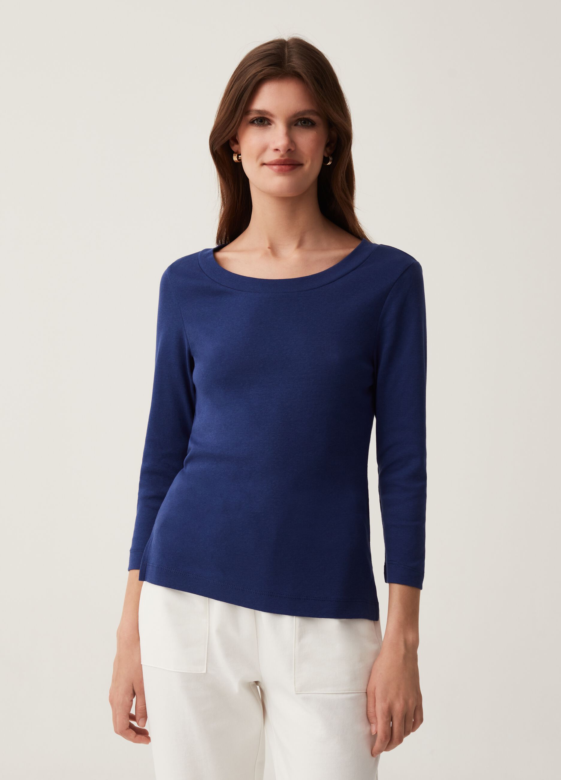 Cotton T-shirt with three-quarter sleeves